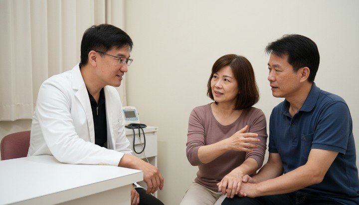 診間醫師專業提供暖心的更年期關懷服務 家庭成員共同學習日常更年期關懷的小技巧 熟齡女性接受專業諮詢落實更年期關懷行動